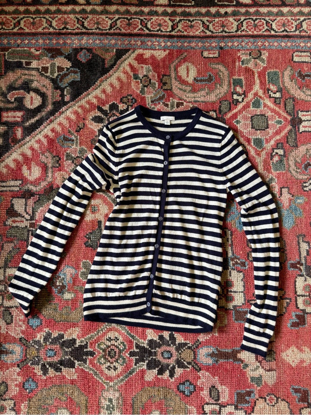 Striped Navy and Cream Button-Up Cardigan